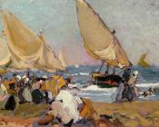 华金索罗利亚巴斯蒂达 - Sailing Vessels on a Breezy Day Valencia